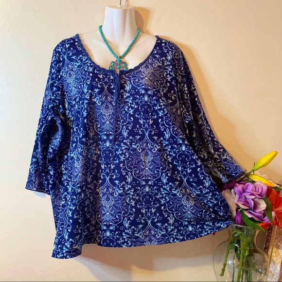 ❌SOLD❌Avenue Plus Size Blue Floral Print Top - Picture 6 of 9